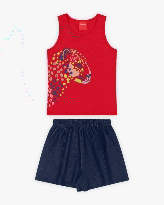 Conjunto Infantil Feminino Regata e Shorts - Kely Kety - Tomato-14d1b058-0fbb-4491-bea0-e7f17c2643e7