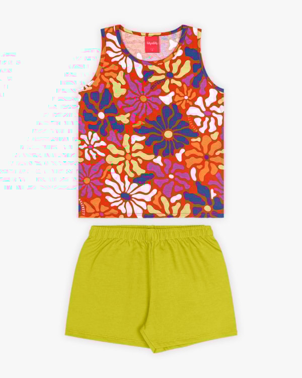 Conjunto Infantil Feminino Regata Estampada e Shorts - Kely Kety - Carrot