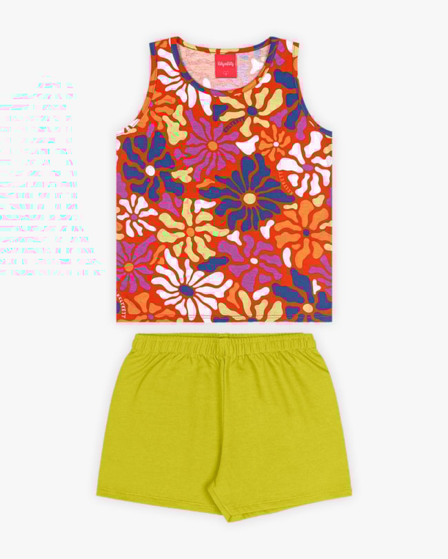 Conjunto Infantil Feminino Regata Estampada e Shorts - Kely Kety - Carrot-b33c132e-fa63-4b47-abc4-9361cd0dd46a