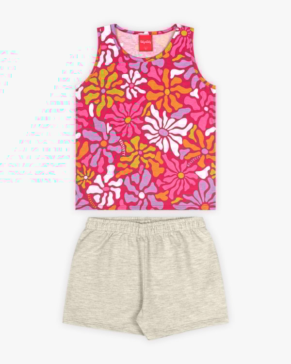Conjunto Infantil Feminino Regata Estampada e Shorts - Kely Kety - Cherry