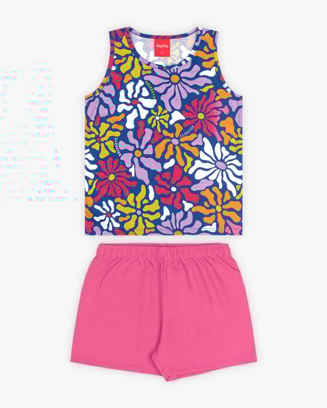 Conjunto Infantil Feminino Regata Estampada e Shorts - Kely Kety - Mosaico-64b75649-3251-4624-abaa-f2b16d7b8158