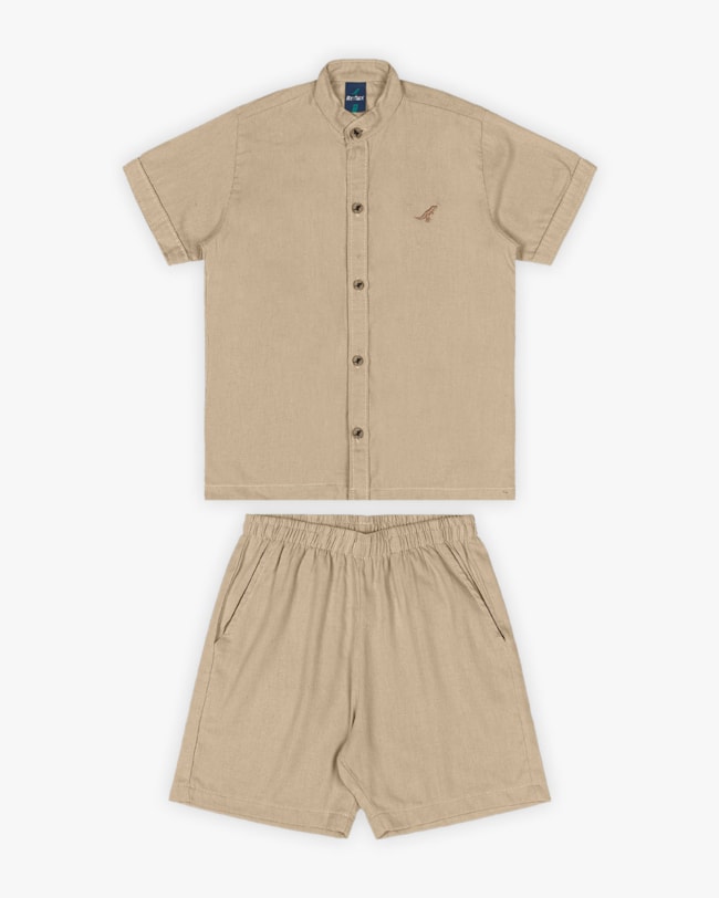 Conjunto Infantil Masculino Camisa e Bermuda em Viscose Linho - ReiRex - Caqui-99b43f24-91bc-49e7-95e4-1035b5e10d71