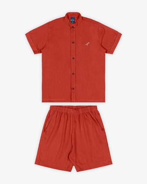 Conjunto Infantil Masculino Camisa e Bermuda em Viscose Linho - ReiRex - Cerâmica
