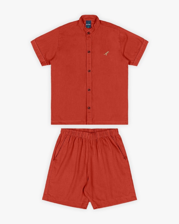 Conjunto Infantil Masculino Camisa e Bermuda em Viscose Linho - ReiRex - Cerâmica