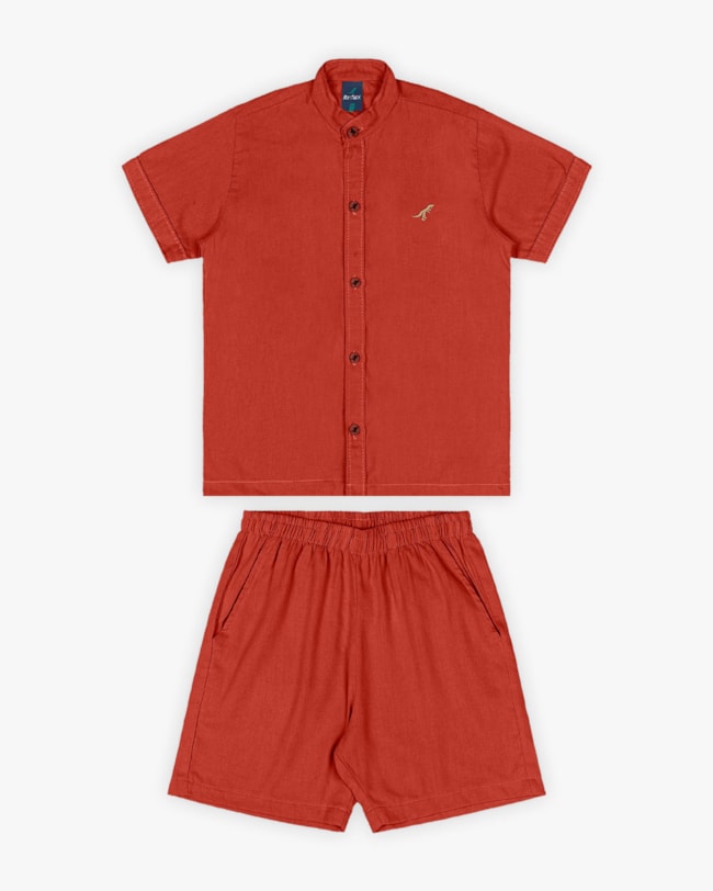 Conjunto Infantil Masculino Camisa e Bermuda em Viscose Linho - ReiRex - Cerâmica-68c823e0-be1b-41d8-83bf-2d73f575cb0a