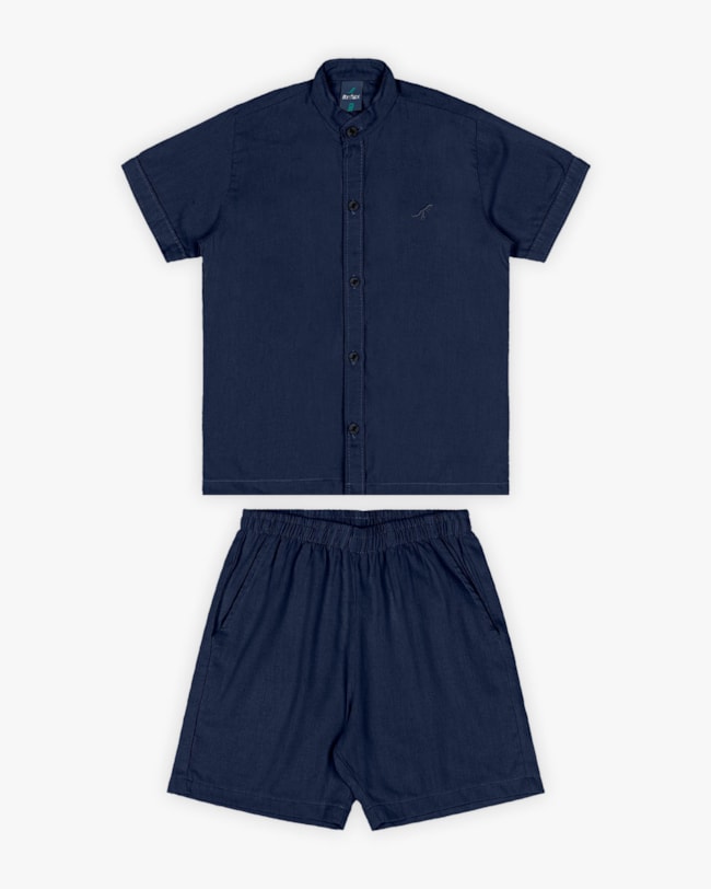 Conjunto Infantil Masculino Camisa e Bermuda em Viscose Linho - ReiRex - Noturno-2ca65540-5a43-42bf-93e8-bd0cc62c393b