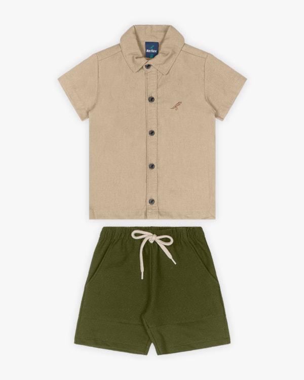 Conjunto Infantil Masculino Camisa e Bermuda - ReiRex - Caqui