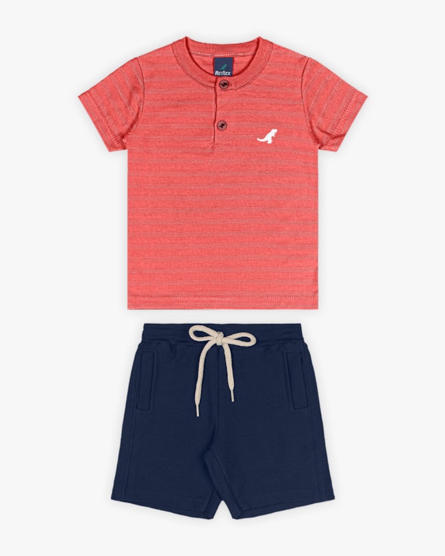 Conjunto Infantil Masculino Camisa Gola Padre e Bermuda - ReiRex - Lagosta-312451df-bf3a-4322-91ca-87650b7e1c05
