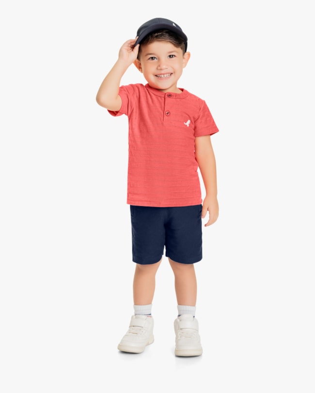Conjunto Infantil Masculino Camisa Gola Padre e Bermuda - ReiRex - Lagosta-ce5c40b7-b40d-4d83-89f5-0bd86c977210