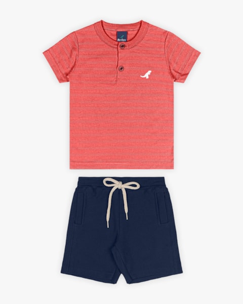 Conjunto Infantil Masculino Camisa Gola Padre e Bermuda - ReiRex - Lagosta