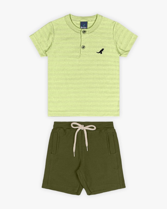 Conjunto Infantil Masculino Camisa Gola Padre e Bermuda - ReiRex - Matcha-5cb95472-0104-4f78-b286-b8284890333b