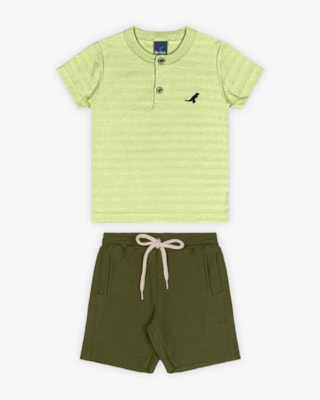 Conjunto Infantil Masculino Camisa Gola Padre e Bermuda - ReiRex - Matcha