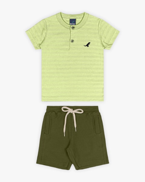 Conjunto Infantil Masculino Camisa Gola Padre e Bermuda - ReiRex - Matcha