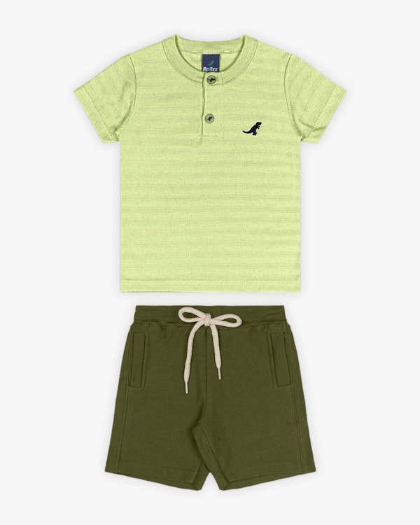 Conjunto Infantil Masculino Camisa Gola Padre e Bermuda - ReiRex - Matcha