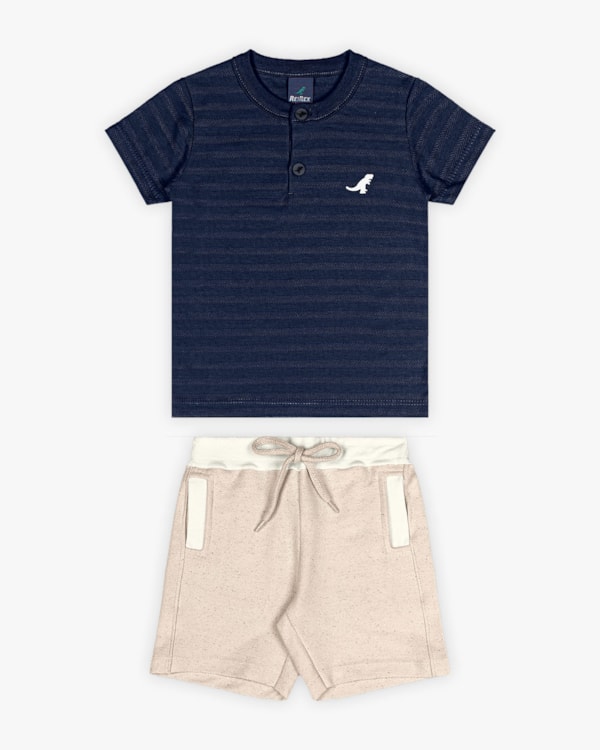 Conjunto Infantil Masculino Camisa Gola Padre e Bermuda - ReiRex - Oxford