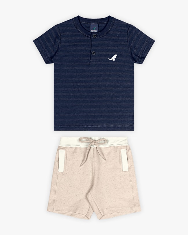 Conjunto Infantil Masculino Camisa Gola Padre e Bermuda - ReiRex - Oxford-1b04b966-0b4d-4bb5-913f-483501ee6f77