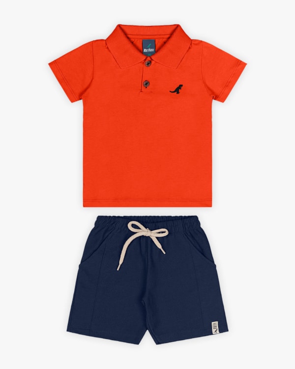 Conjunto Infantil Masculino Camisa Polo e Bermuda - ReiRex - Carrot