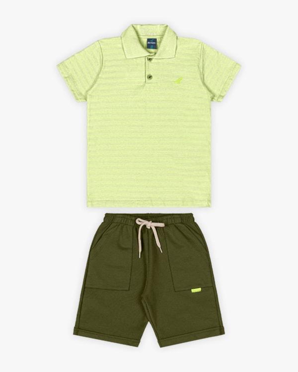 Conjunto Infantil Masculino Camisa Polo e Bermuda - ReiRex - Matcha