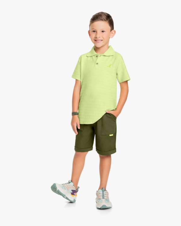 Conjunto Infantil Masculino Camisa Polo e Bermuda - ReiRex - Matcha