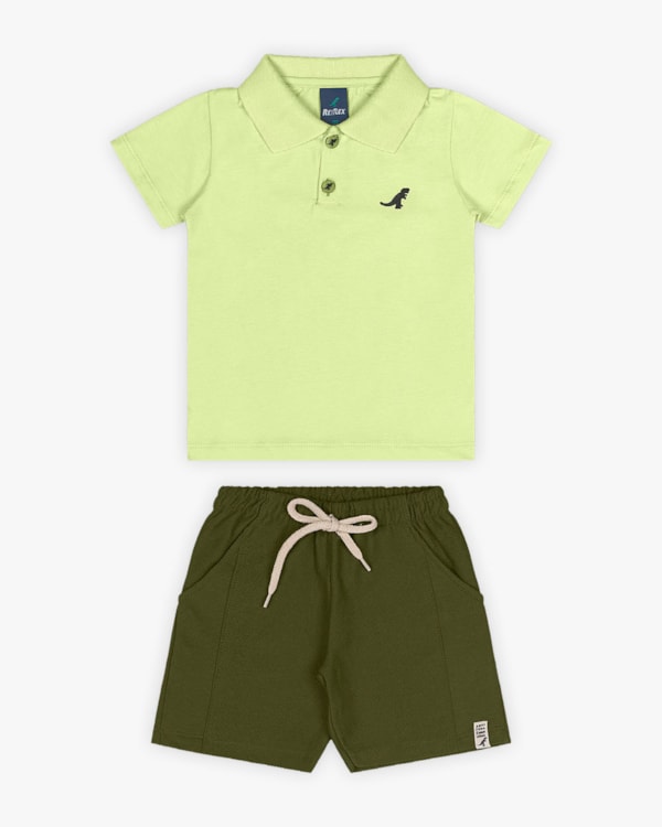 Conjunto Infantil Masculino Camisa Polo e Bermuda - ReiRex - Matcha
