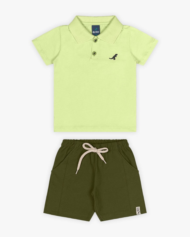 Conjunto Infantil Masculino Camisa Polo e Bermuda - ReiRex - Matcha-2341c4f0-8a2d-4161-9f8d-566d8bc129e8