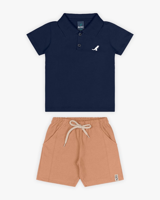 Conjunto Infantil Masculino Camisa Polo e Bermuda - ReiRex - Oxford-d3759c92-1920-4ea6-aa40-0debce0a02c6