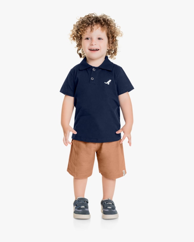 Conjunto Infantil Masculino Camisa Polo e Bermuda - ReiRex - Oxford-639da8b6-bd75-4d22-9801-4aeff92d1d2f