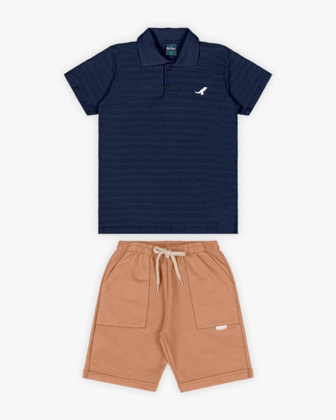 Conjunto Infantil Masculino Camisa Polo e Bermuda - ReiRex - Oxford