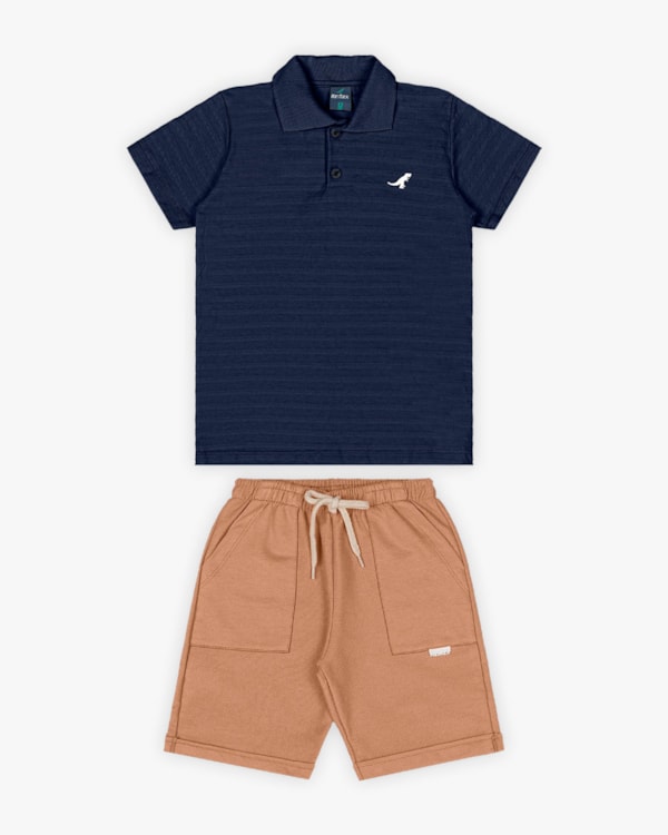 Conjunto Infantil Masculino Camisa Polo e Bermuda - ReiRex - Oxford