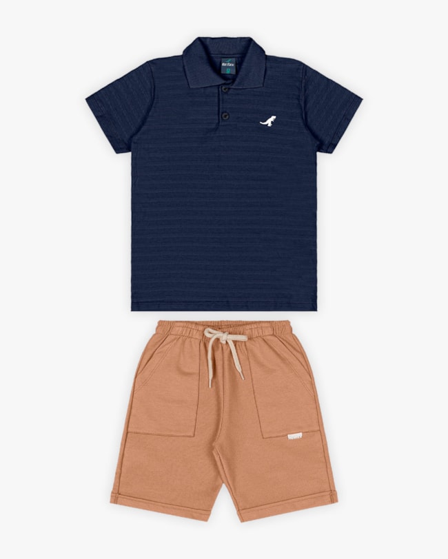 Conjunto Infantil Masculino Camisa Polo e Bermuda - ReiRex - Oxford-67bdedeb-1ba5-4989-be12-5d6ebfc33ed2