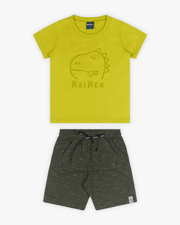 Conjunto Infantil Masculino com Estampa Relevo de Dino - ReiRex - Aspargo