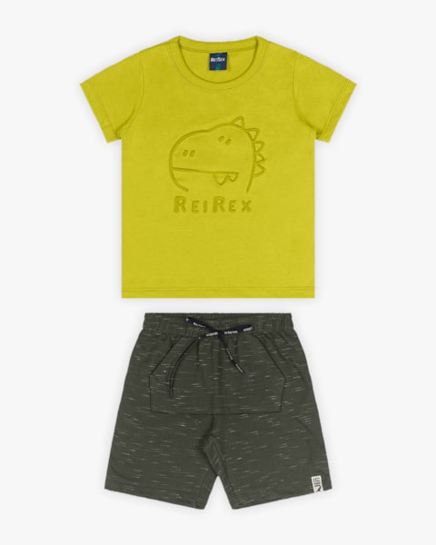 Conjunto Infantil Masculino com Estampa Relevo de Dino - ReiRex - Aspargo