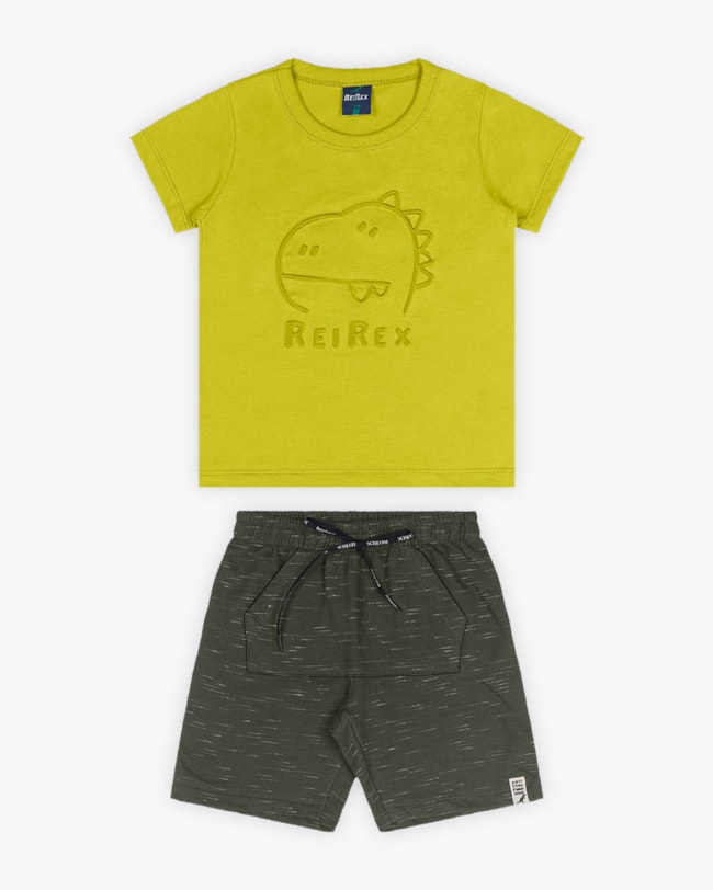 Conjunto Infantil Masculino com Estampa Relevo de Dino - ReiRex - Aspargo-9318f8da-4bfe-4d56-8cea-3972078d6a67
