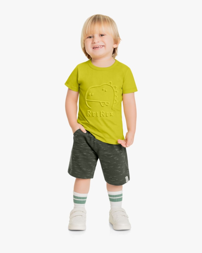 Conjunto Infantil Masculino com Estampa Relevo de Dino - ReiRex - Aspargo-0b84542d-b205-45f6-977a-ebd0793dbfc4