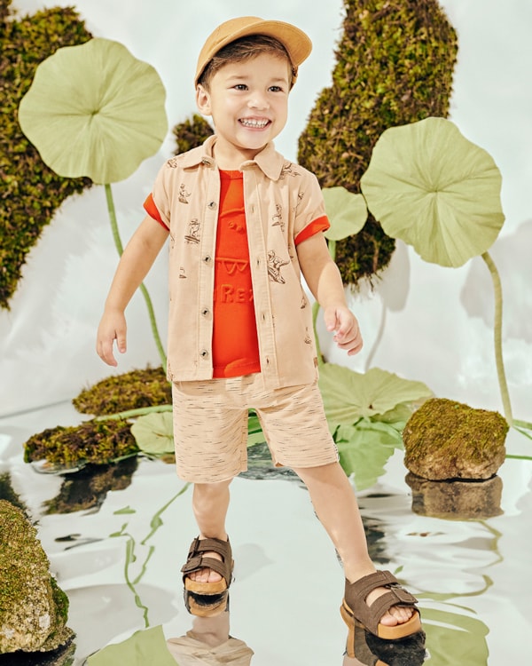 Conjunto Infantil Masculino com Estampa Relevo de Dino - ReiRex - Carrot