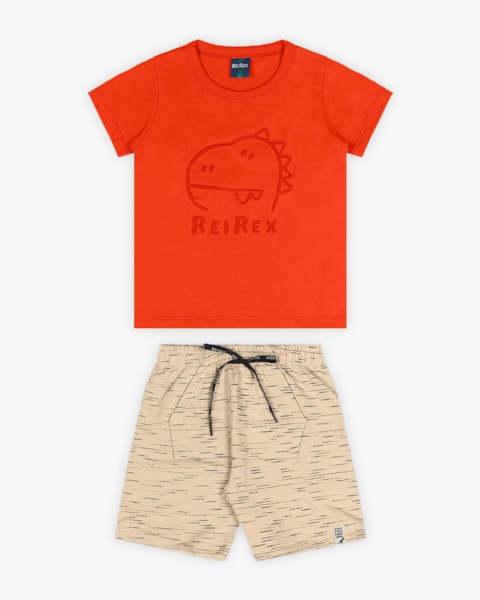 Conjunto Infantil Masculino com Estampa Relevo de Dino - ReiRex - Carrot