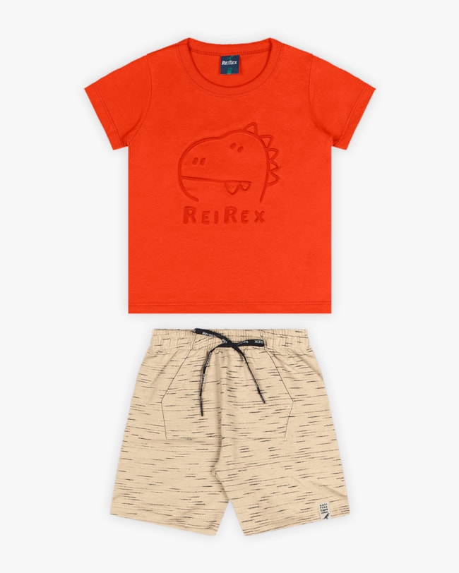 Conjunto Infantil Masculino com Estampa Relevo de Dino - ReiRex - Carrot-b69ba1a7-3e3a-45a6-a270-7e2c7be61900