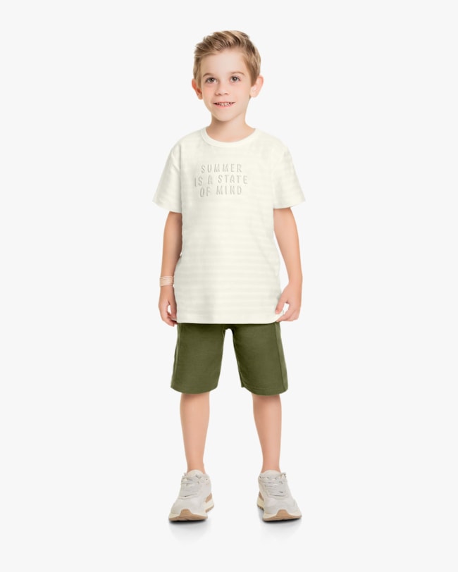Conjunto Infantil Masculino com Estampa Relevo- ReiRex - Natural-c320559a-9945-491a-bc6e-cbfcdc670ac0