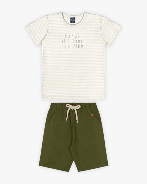 Conjunto Infantil Masculino com Estampa Relevo- ReiRex - Natural