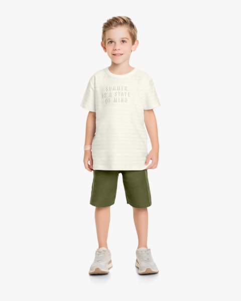 Conjunto Infantil Masculino com Estampa Relevo- ReiRex - Natural