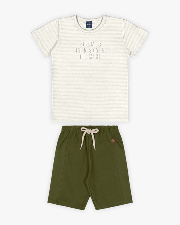 Conjunto Infantil Masculino com Estampa Relevo- ReiRex - Natural