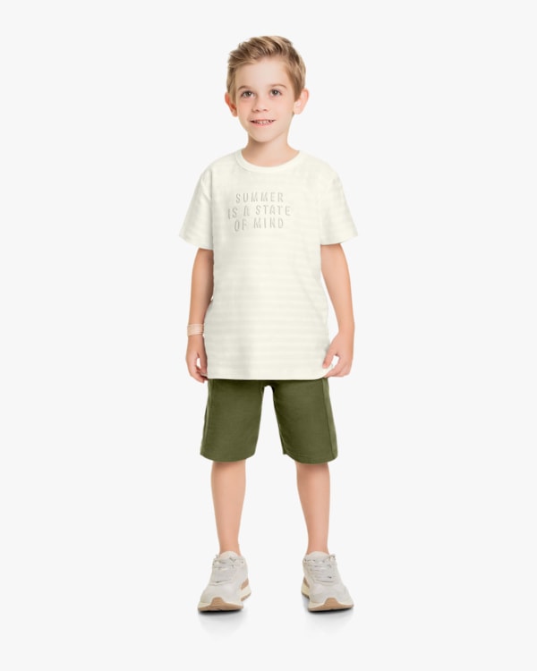 Conjunto Infantil Masculino com Estampa Relevo- ReiRex - Natural