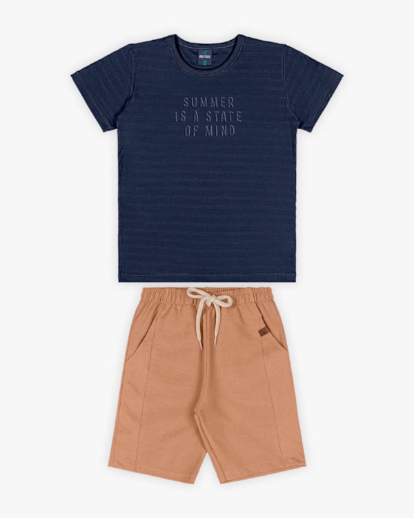Conjunto Infantil Masculino com Estampa Relevo - ReiRex - Oxford