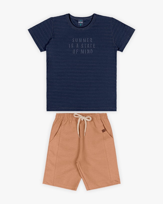Conjunto Infantil Masculino com Estampa Relevo - ReiRex - Oxford-64edf3d3-763f-48bf-8256-a0f1218007bc