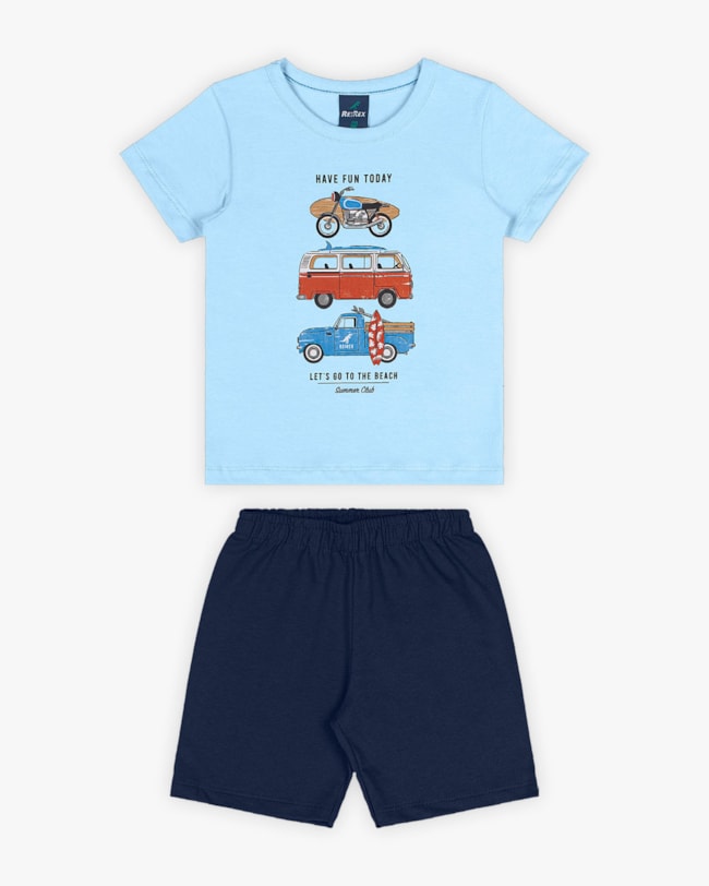 Conjunto Infantil Masculino Estampa Aventura na Praia - Rei Rex - Azul-7207d98b-c216-404b-8f38-82c07985d981