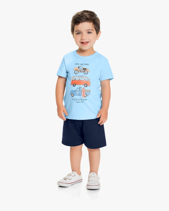 Conjunto Infantil Masculino Estampa Aventura na Praia - Rei Rex - Azul-1249bbd8-d869-4f48-8a4f-80857e95e941