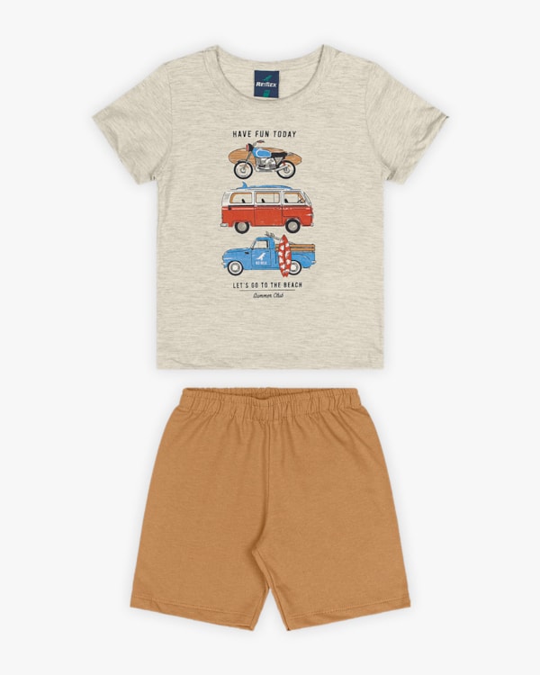 Conjunto Infantil Masculino Estampa Aventura na Praia - Rei Rex - Mescla