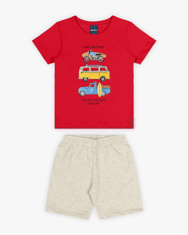 Conjunto Infantil Masculino Estampa Aventura na Praia - Rei Rex -Tomato