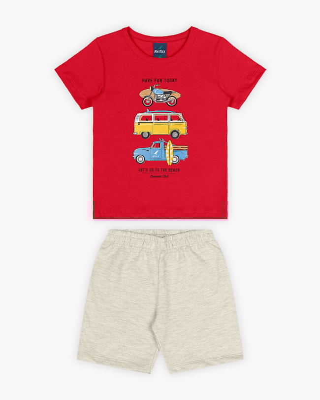 Conjunto Infantil Masculino Estampa Aventura na Praia - Rei Rex -Tomato-8045ef1a-bf02-4986-87ad-0cc6abc5c36d