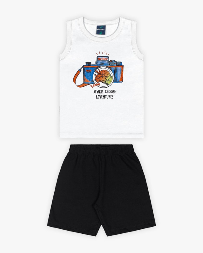 Conjunto Infantil Masculino Estampa Câmera de Aventura - Rei Rex - Branco-da31b980-93dc-4388-8794-b65f4fe10f2c